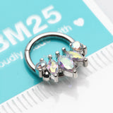 Detail View 2 of Marquise Floral Sparkle Gem Seamless Clicker Hoop Ring-Aurora Borealis