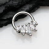 Detail View 1 of Marquise Floral Sparkle Gem Seamless Clicker Hoop Ring-Clear Gem