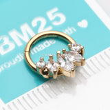 Detail View 2 of Golden Marquise Floral Sparkle Gem Seamless Clicker Hoop Ring-Clear Gem