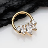Detail View 1 of Golden Marquise Floral Sparkle Gem Seamless Clicker Hoop Ring-Clear Gem