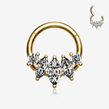 Golden Marquise Floral Sparkle Gem Seamless Clicker Hoop Ring-Clear Gem