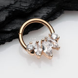 Detail View 1 of Rose Gold Marquise Floral Sparkle Gem Seamless Clicker Hoop Ring-Clear Gem
