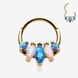 Golden Marquise Fire Opal Sparkle Floral Seamless Clicker Hoop Ring