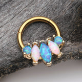 Detail View 1 of Golden Marquise Fire Opal Sparkle Floral Seamless Clicker Hoop Ring