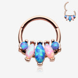Rose Gold Marquise Fire Opal Sparkle Floral Seamless Clicker Hoop Ring