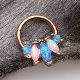 Detail View 1 of Rose Gold Marquise Fire Opal Sparkle Floral Seamless Clicker Hoop Ring