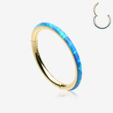 Golden Brilliant Fire Opal Lined Seamless Clicker Hoop Ring-Blue Opal