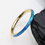 Detail View 1 of Golden Brilliant Fire Opal Lined Seamless Clicker Hoop Ring-Blue Opal