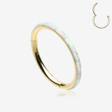 Golden Brilliant Fire Opal Lined Seamless Clicker Hoop Ring-White Opal