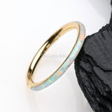 Detail View 1 of Golden Brilliant Fire Opal Lined Seamless Clicker Hoop Ring-White Opal