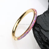 Detail View 1 of Golden Brilliant Fire Opal Lined Seamless Clicker Hoop Ring-Pink Opal
