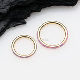 Detail View 2 of Golden Brilliant Fire Opal Lined Seamless Clicker Hoop Ring-Pink Opal