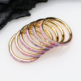 Detail View 3 of Golden Brilliant Fire Opal Lined Seamless Clicker Hoop Ring-Pink Opal