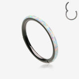 Blackline Brilliant Fire Opal Lined Seamless Clicker Hoop Ring-White Opal