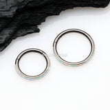 Detail View 2 of Blackline Brilliant Fire Opal Lined Seamless Clicker Hoop Ring-White Opal