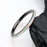 Detail View 1 of Blackline Brilliant Fire Opal Lined Seamless Clicker Hoop Ring-White Opal