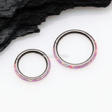 Detail View 2 of Blackline Brilliant Fire Opal Lined Seamless Clicker Hoop Ring-Pink Opal