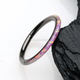 Detail View 1 of Blackline Brilliant Fire Opal Lined Seamless Clicker Hoop Ring-Pink Opal