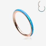 Rose Gold Brilliant Fire Opal Lined Seamless Clicker Hoop Ring-Blue Opal
