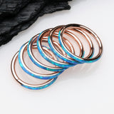 Detail View 3 of Rose Gold Brilliant Fire Opal Lined Seamless Clicker Hoop Ring-Blue Opal