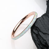 Detail View 1 of Rose Gold Brilliant Fire Opal Lined Seamless Clicker Hoop Ring-White Opal