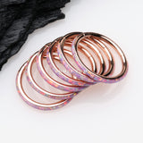 Detail View 3 of Rose Gold Brilliant Fire Opal Lined Seamless Clicker Hoop Ring-Pink Opal