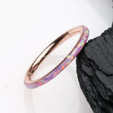 Detail View 1 of Rose Gold Brilliant Fire Opal Lined Seamless Clicker Hoop Ring-Pink Opal