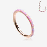 Rose Gold Brilliant Fire Opal Lined Seamless Clicker Hoop Ring-Pink Opal