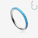 Brilliant Fire Opal Lined Seamless Clicker Hoop Ring-Blue Opal