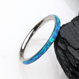 Detail View 1 of Brilliant Fire Opal Lined Seamless Clicker Hoop Ring-Blue Opal