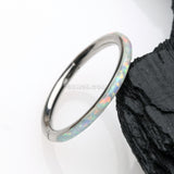 Detail View 1 of Brilliant Fire Opal Lined Seamless Clicker Hoop Ring-White Opal