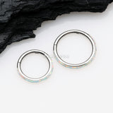 Detail View 2 of Brilliant Fire Opal Lined Seamless Clicker Hoop Ring-White Opal