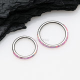 Detail View 2 of Brilliant Fire Opal Lined Seamless Clicker Hoop Ring-Pink Opal