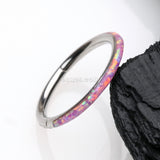 Detail View 1 of Brilliant Fire Opal Lined Seamless Clicker Hoop Ring-Pink Opal