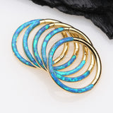 Detail View 3 of Golden Brilliant Fire Opal Lined Front Facing Seamless Clicker Hoop Ring-Blue Opal