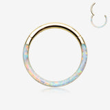 Golden Brilliant Fire Opal Lined Front Facing Seamless Clicker Hoop Ring