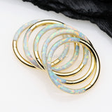 Detail View 3 of Golden Brilliant Fire Opal Lined Front Facing Seamless Clicker Hoop Ring-White Opal