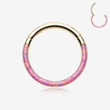 Golden Brilliant Fire Opal Lined Front Facing Seamless Clicker Hoop Ring