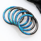 Detail View 3 of Blackline Brilliant Fire Opal Lined Front Facing Seamless Clicker Hoop Ring-Blue Opal