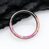 Detail View 1 of Blackline Brilliant Fire Opal Lined Front Facing Seamless Clicker Hoop Ring-Pink Opal