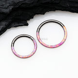 Detail View 2 of Blackline Brilliant Fire Opal Lined Front Facing Seamless Clicker Hoop Ring-Pink Opal