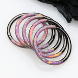 Detail View 3 of Blackline Brilliant Fire Opal Lined Front Facing Seamless Clicker Hoop Ring-Pink Opal
