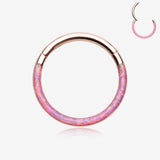Rose Gold Brilliant Fire Opal Lined Front Facing Seamless Clicker Hoop Ring