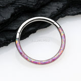 Detail View 1 of Brilliant Fire Opal Lined Front Facing Seamless Clicker Hoop Ring-Pink Opal