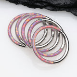 Detail View 3 of Brilliant Fire Opal Lined Front Facing Seamless Clicker Hoop Ring-Pink Opal