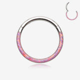 Brilliant Fire Opal Lined Front Facing Seamless Clicker Hoop Ring