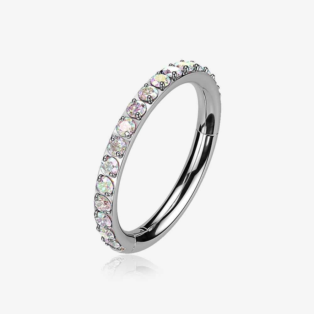 Implant Grade Titanium Brilliant Sparkle Gems Lined Clicker Hoop Ring-Aurora Borealis