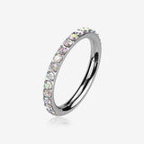 Implant Grade Titanium Brilliant Sparkle Gems Lined Clicker Hoop Ring-Aurora Borealis