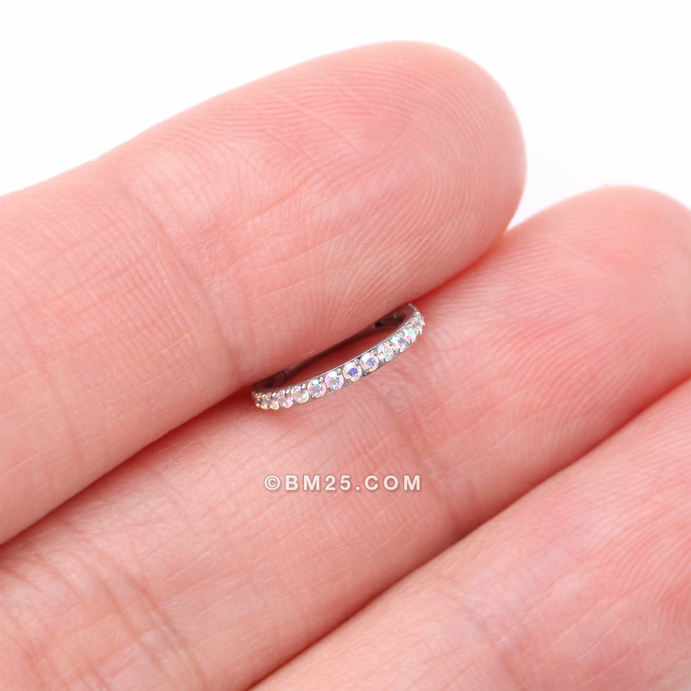Detail View 2 of Implant Grade Titanium Brilliant Sparkle Gems Lined Clicker Hoop Ring-Aurora Borealis