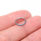 Detail View 2 of Implant Grade Titanium Brilliant Sparkle Gems Lined Clicker Hoop Ring-Blue